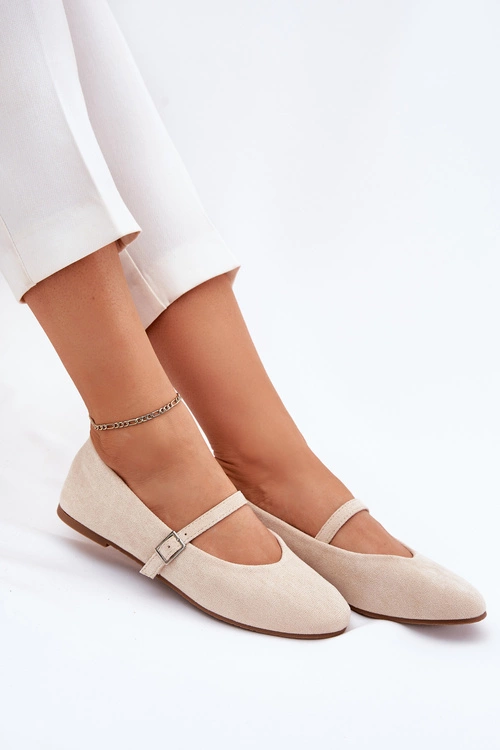 Płaskie Baleriny Z Paskiem Eko Zamszowe Beżowe Tirilina