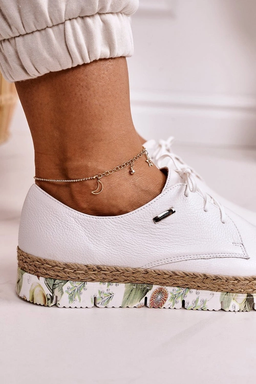 Damskie Skórzane Półbuty Maciejka Białe 02936-11