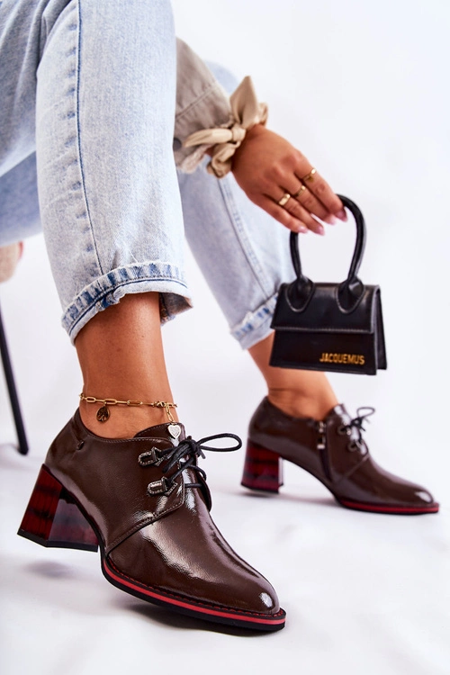 Półbuty Na Suwak Brązowo-Czerwone Laurosa