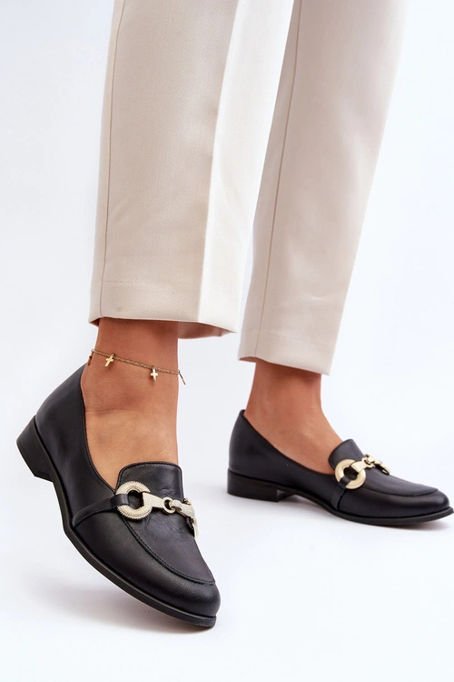 Zazoo 2880 Damskie Mokasyny Skórzane Z Ozdobą Czarne