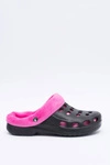 Damskie Klapki Ocieplane Czarno Różowe Kroksy EVA
