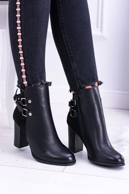 Czarne Botki Na Słupku Z Paskami Lico Zamsz Nevada