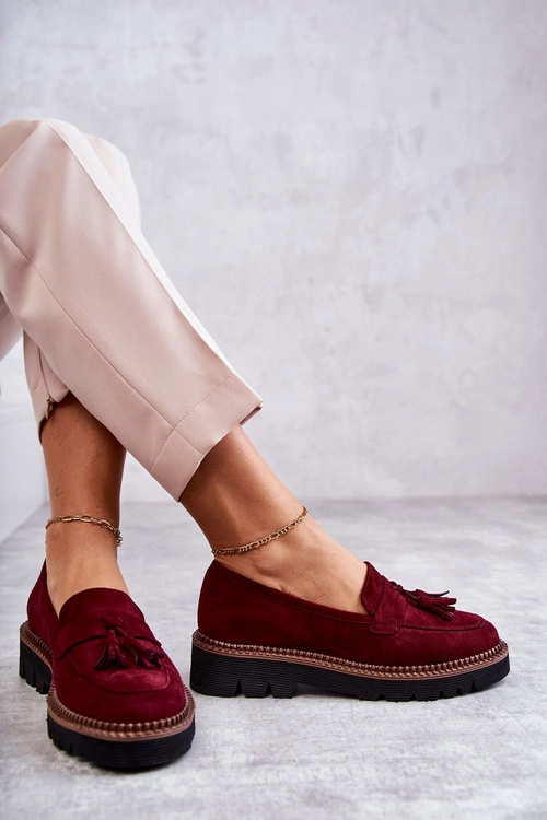 Damskie Zamszowe Półbuty Na Platformie Bordowe Unni