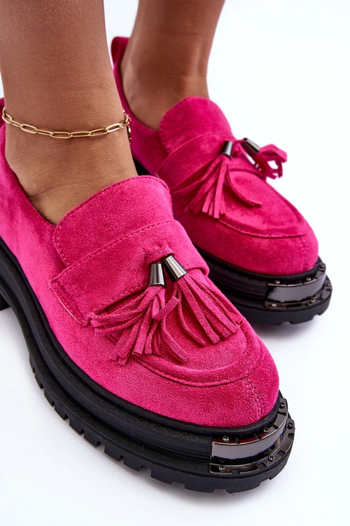 Zamszowe Półbuty Mokasyny Damskie Fuksja Ramvli