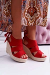 Sandały Damskie Na Koturnie Czerwone Yenga