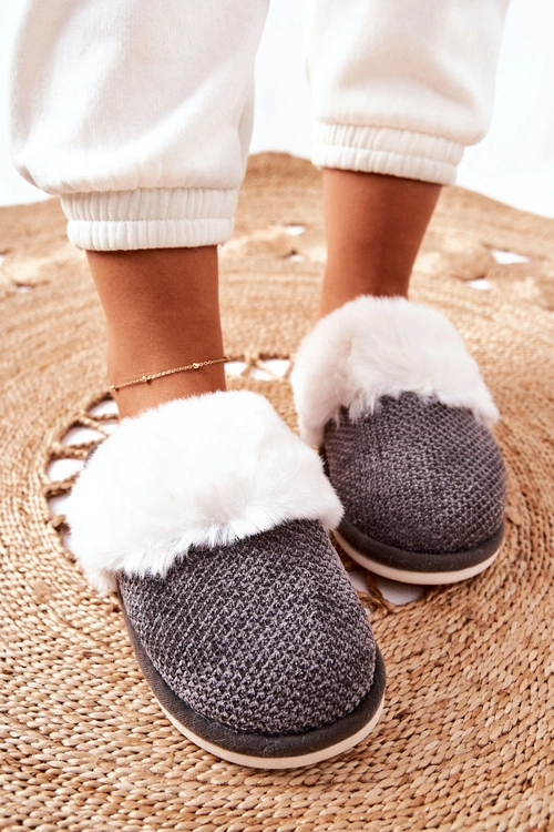 Papcie Ocieplane Z Futerkiem Szare Flamarin