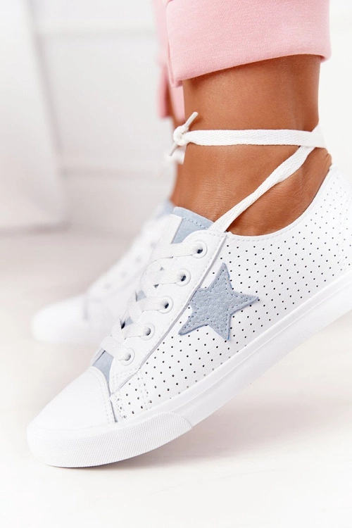 Damskie Skórzane Trampki Z Gwiazdą BIG STAR DD274692 Biało-Niebieskie