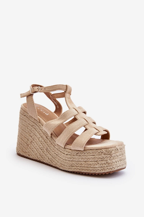 Sandały Na Koturnie Z Plecionką Beżowe Gnosis
