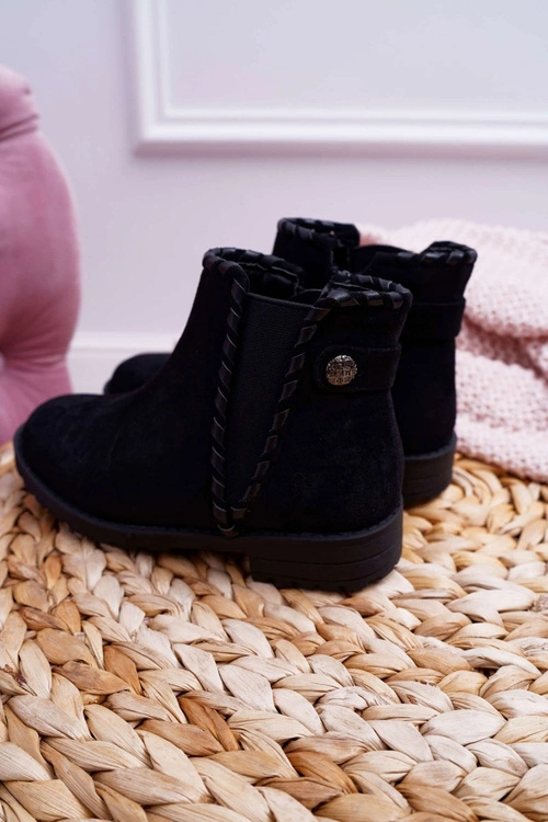 Młodzieżowe Botki Czarne Płaski Obcas Sicarro