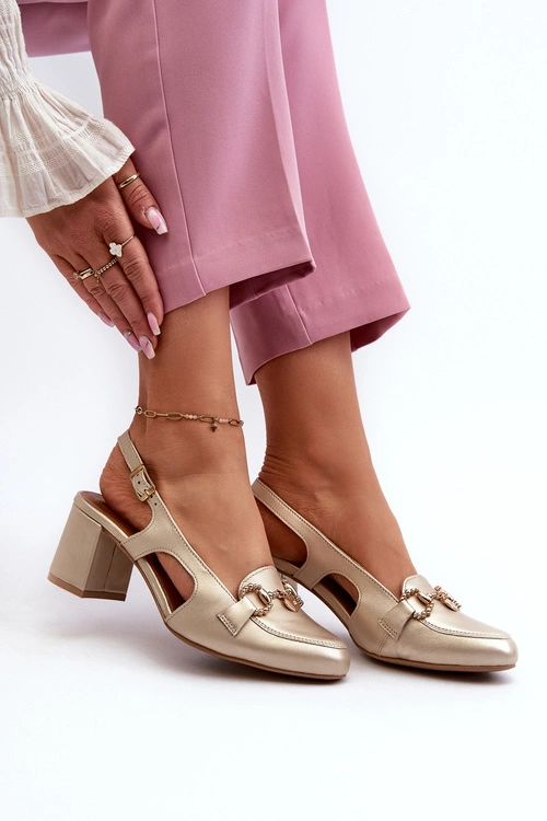 Skórzane Sandały Na Słupku Maciejka 06419-25 Złote