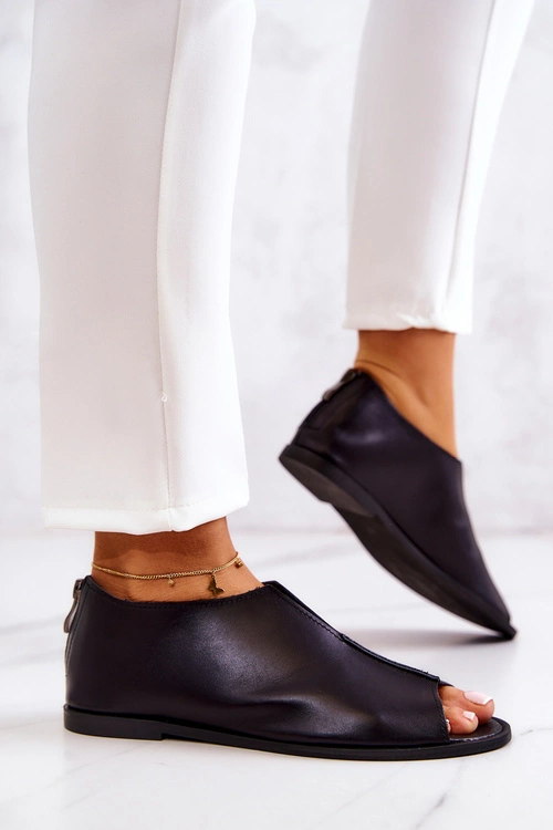 Skórzane Półbuty Na Suwak Nicole 2718/001 Czarne