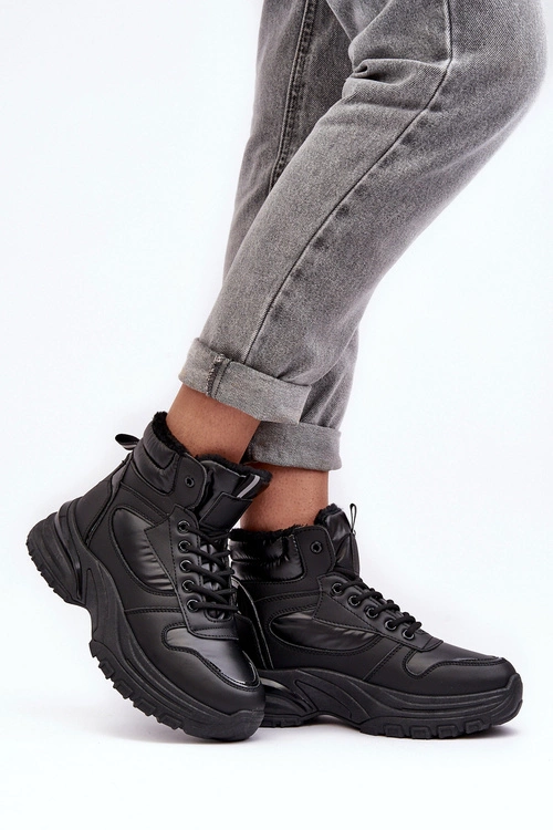 Ocieplane Buty Sportowe Damskie Sznurowane Czarne Dejana