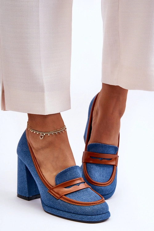 Modne Czółenka Na Słupku Niebieskie Florence