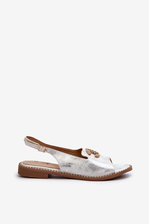 Damskie Sandały Z Ozdobą S.Barski KV27-049 Srebrne