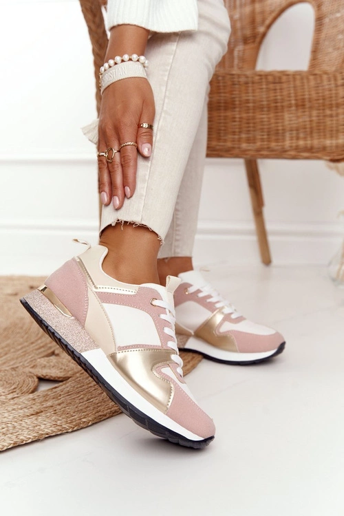 Damskie Sportowe Buty Sneakersy Beżowe Z Brokatem Belinda