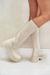 Kozaki Z Elastyczną Cholewką Na Płaskim Obcasie Jasnobeżowe Mesidra