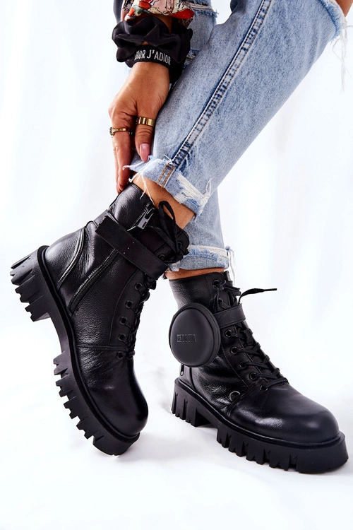 Skórzane Ocieplane Workery Z Nerką Big Star II274430 Czarne