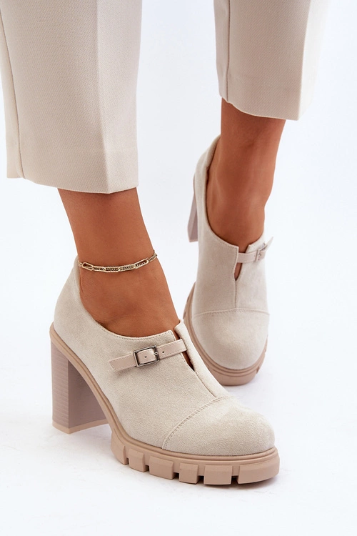 Damskie Półbuty Na Obcasie Słupku Jasnobeżowe Tauina