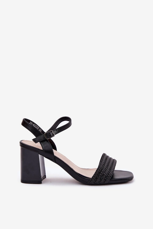 Sandały Damskie Na Słupku Z Cyrkoniami I Plecionką Vinceza 62228 Czarne