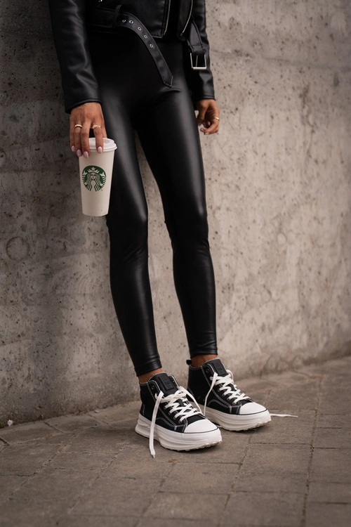 Trampki Damskie Na Platformie Eko Skórzane Big Star OO274063 Czarne