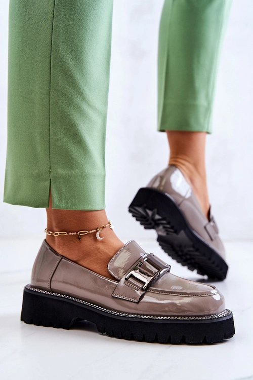 Lakierowane Skórzane Półbuty Szare Corine