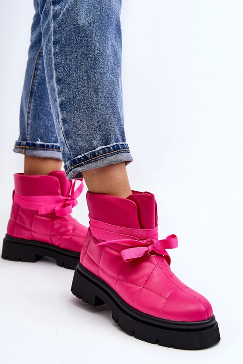 Damskie Botki Z Pikowaniem I Wiązaniem Różowe Bizzanti