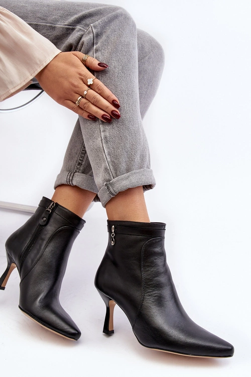 Skórzane Damskie Botki Na Szpilce Maciejka 06301-01 Czarne