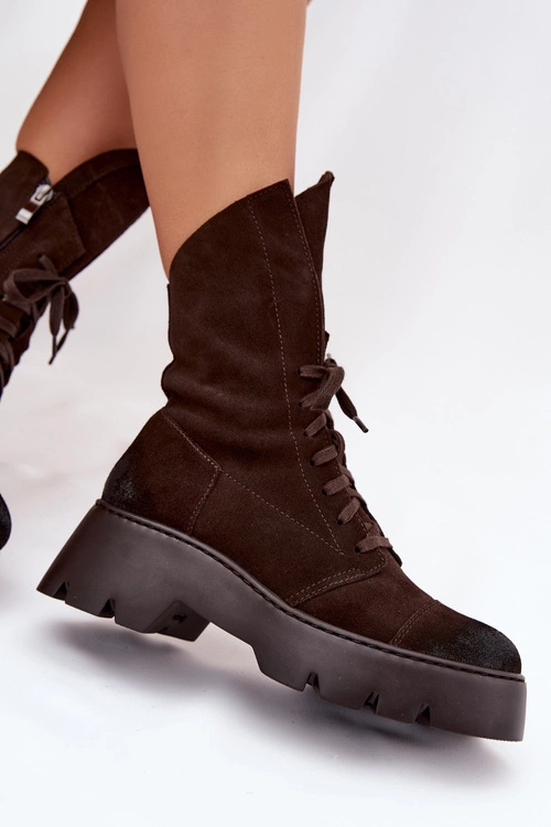 Botki Workery Damskie Z Naturalnego Zamszu Zazoo 976 Czekoladowe