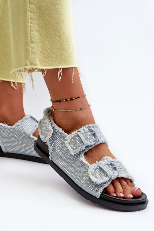 Jeansowe Zdobione Sandały Damskie Niebieskie Irmale