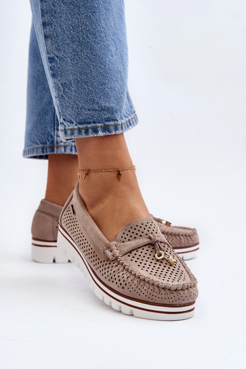 Damskie Ażurowe Mokasyny Beżowe Twista