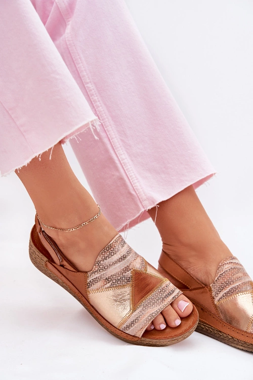 Skórzane Sandały Damskie Na Koturnie Z Plecionką Maciejka L7067-29 Brązowe