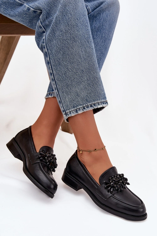 Półbuty Mokasyny Damskie Z Ozdobą Czarne Murelle