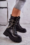 Wysokie Workery Botki Z Łańcuchem Czarne Montero