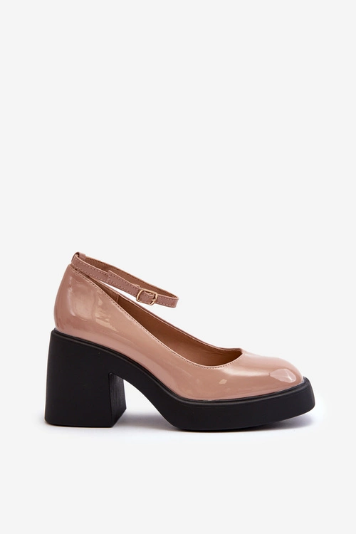 Lakierowane Czółenka Na Masywnym Obcasie Ciemnobeżowe Effiba