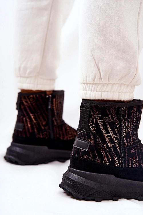 Ocieplane Śniegowce Z Printem Czarne Freesia