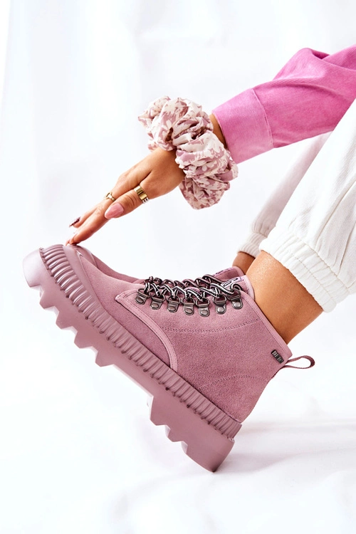 Skórzane Trapery Botki Big Star II274367 Różowe