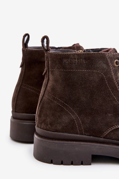 Zamszowe Ocieplane Botki Męskie Na Zamek Big Star OO174229 Brązowe