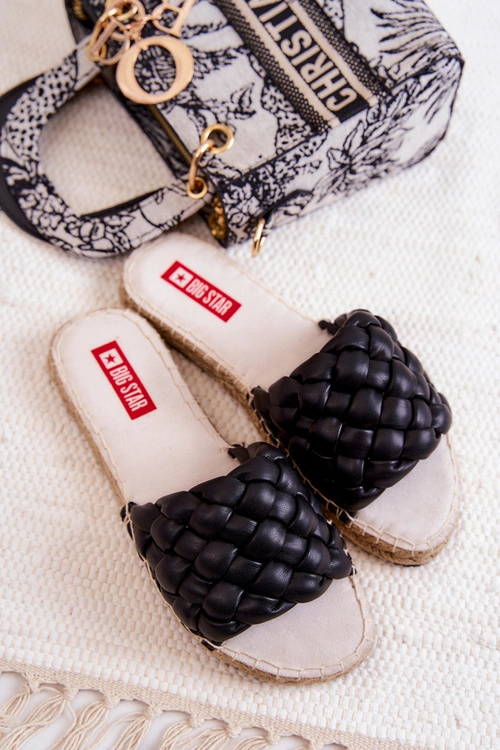 Skórzane Plecione Klapki Big Star JJ274919 Czarne