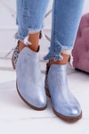 Botki Damskie Płaski Obcas Wiosenne Skórzane Niebieskie Madness