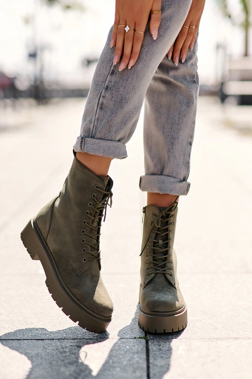 Zamszowe Botki Workery Damskie Zielone Dearia