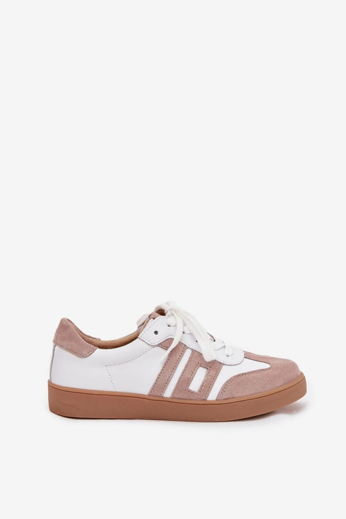 Skórzane Sneakersy Damskie Vinceza 79557 Biało-Beżowe