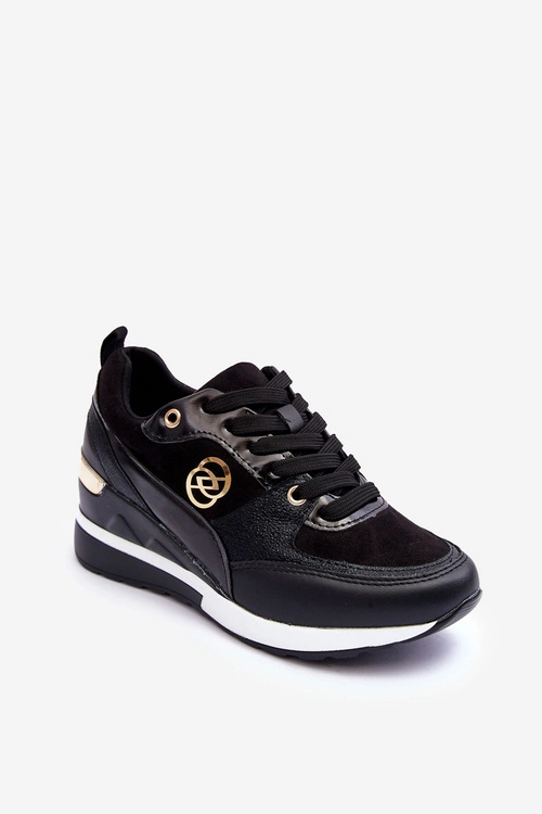 Damskie Sznurowane Buty Sportowe Na Koturnie Czarne Genova   