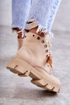 Zamszowe Ocieplane Botki Z Perłami Beżowe Roco