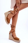 Wiązane Sandały Na Wysokim Koturnie Camel Lendy