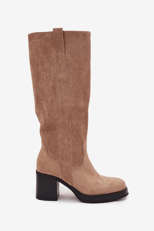 Kozaki Damskie Ocieplane Na Masywnym Słupku Beżowe Sanelle