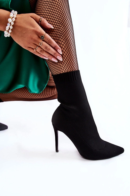 Damskie Wysokie Botki Ze Skarpetą Na Szpilce Czarne Luisell