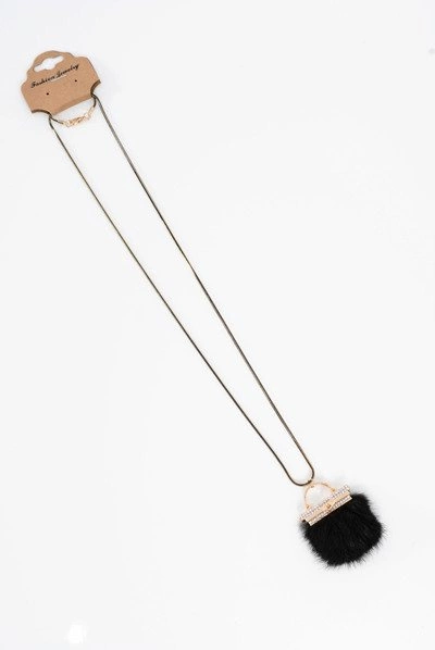 Naszyjnik Damski z Pomponem i Kryształkami Czarny