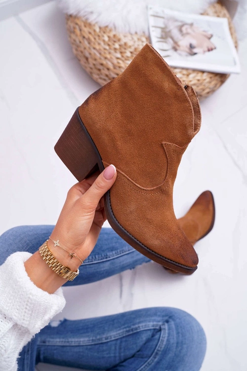 Damskie Botki Kowbojki Zamszowe Camel Barski 1638