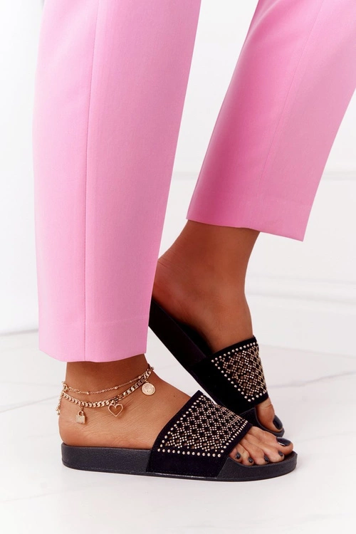 Gumowe Klapki Z Cekinami Czarne Tonya