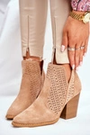 Botki Damskie Na Słupku Zamszowe Ażurowe Beżowe Shades